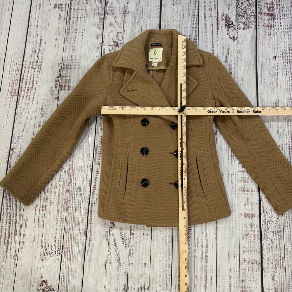 Kumikyoku Wool Cashmere Double Breasted Coat Women Camel Herringbone Lined - Picture 7 of 8